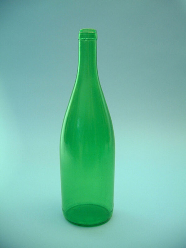 Groene wijnfles van suikerglas 1 liter. 31 x ø 8 cm.