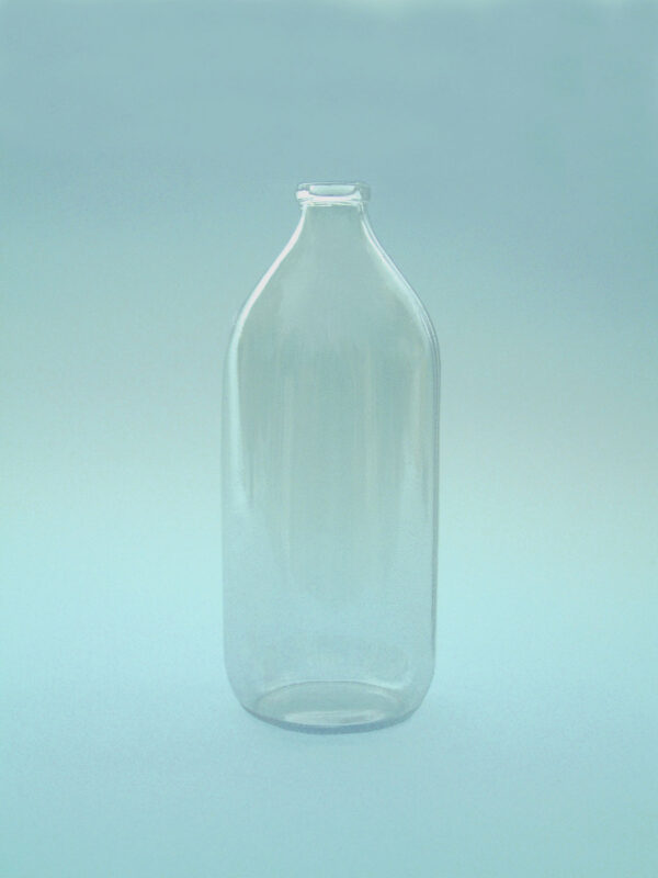 Infuusfles 1 Liter, blank, Hoogte 29 cm en de diamter is 9 cm.